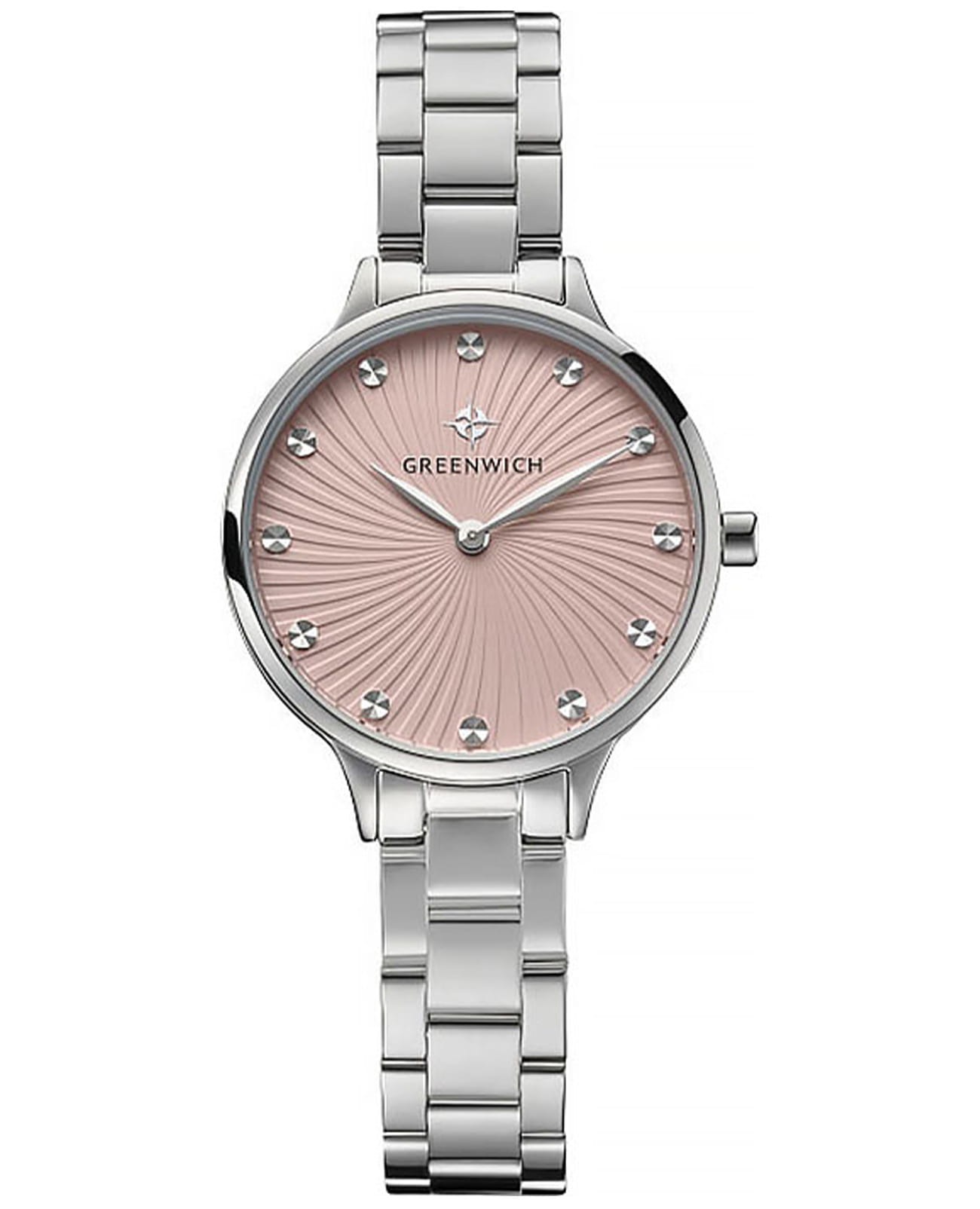 Greenwich Greenwich Wind GW 321.10.34  GW 321.10.34 кварцевые женские часы розовый циферблат, браслет нержавеющая сталь — вид спереди